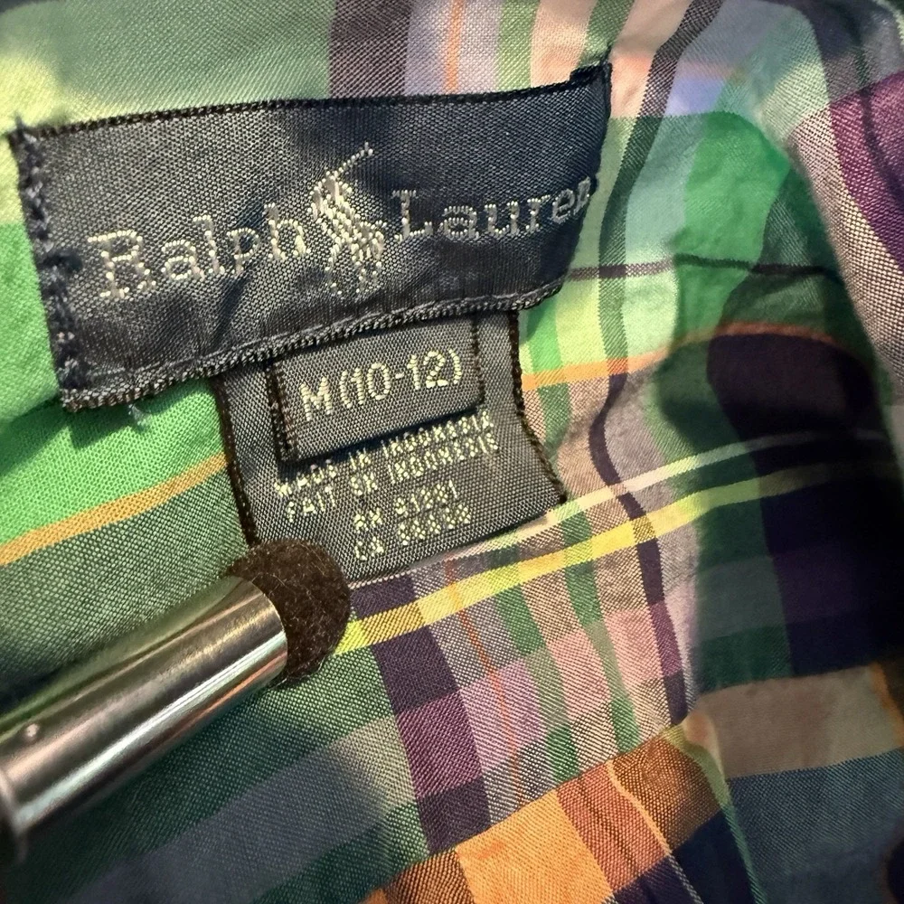 Ralph Lauren Boys Long Sleeve Button-Up Shirt, Plaid, Size M (10-12) Blue Green